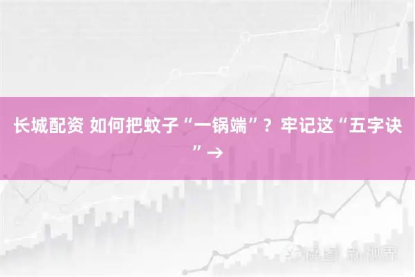 长城配资 如何把蚊子“一锅端”？牢记这“五字诀”→