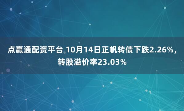 点赢通配资平台 10月14日正帆转债下跌2.26%，转股溢价率23.03%